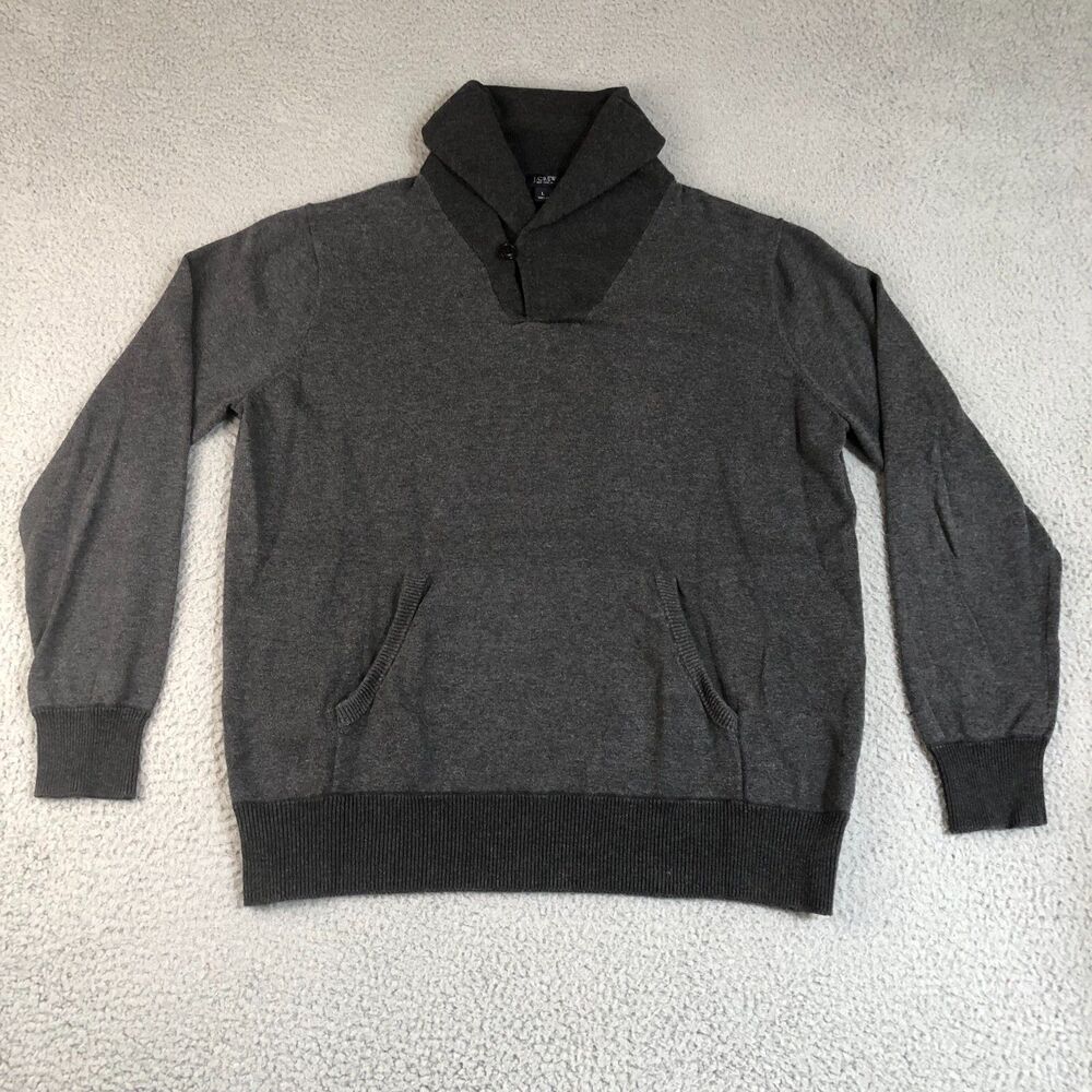 J. Crew Sweater Mens Large Gray Shawl Neck Preppy Grandpa Dadcore Classic